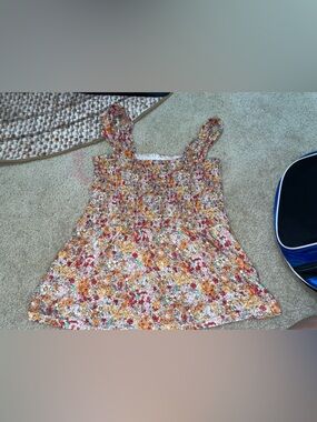 Maurices Floral Smocked top in Yellow, Red & Green sz large